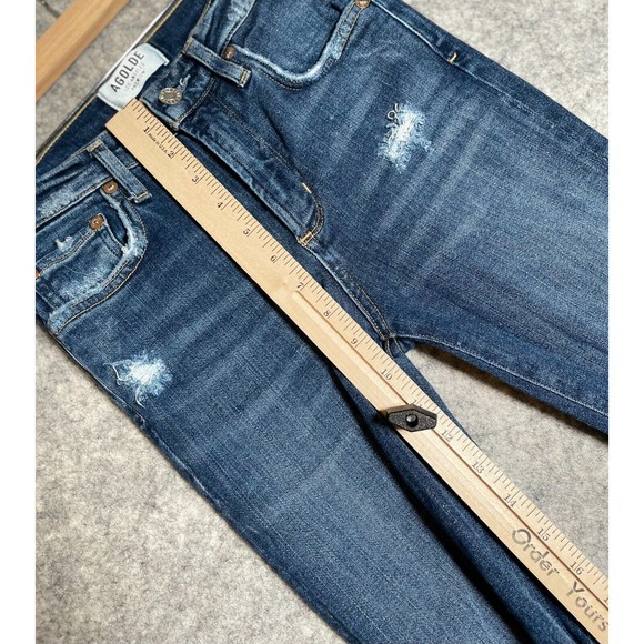 AGOLDE Jeans Women 25 Flare Skinny Distressed Raw Hem Mid Rise Blue Ripped - Picture 4 of 7